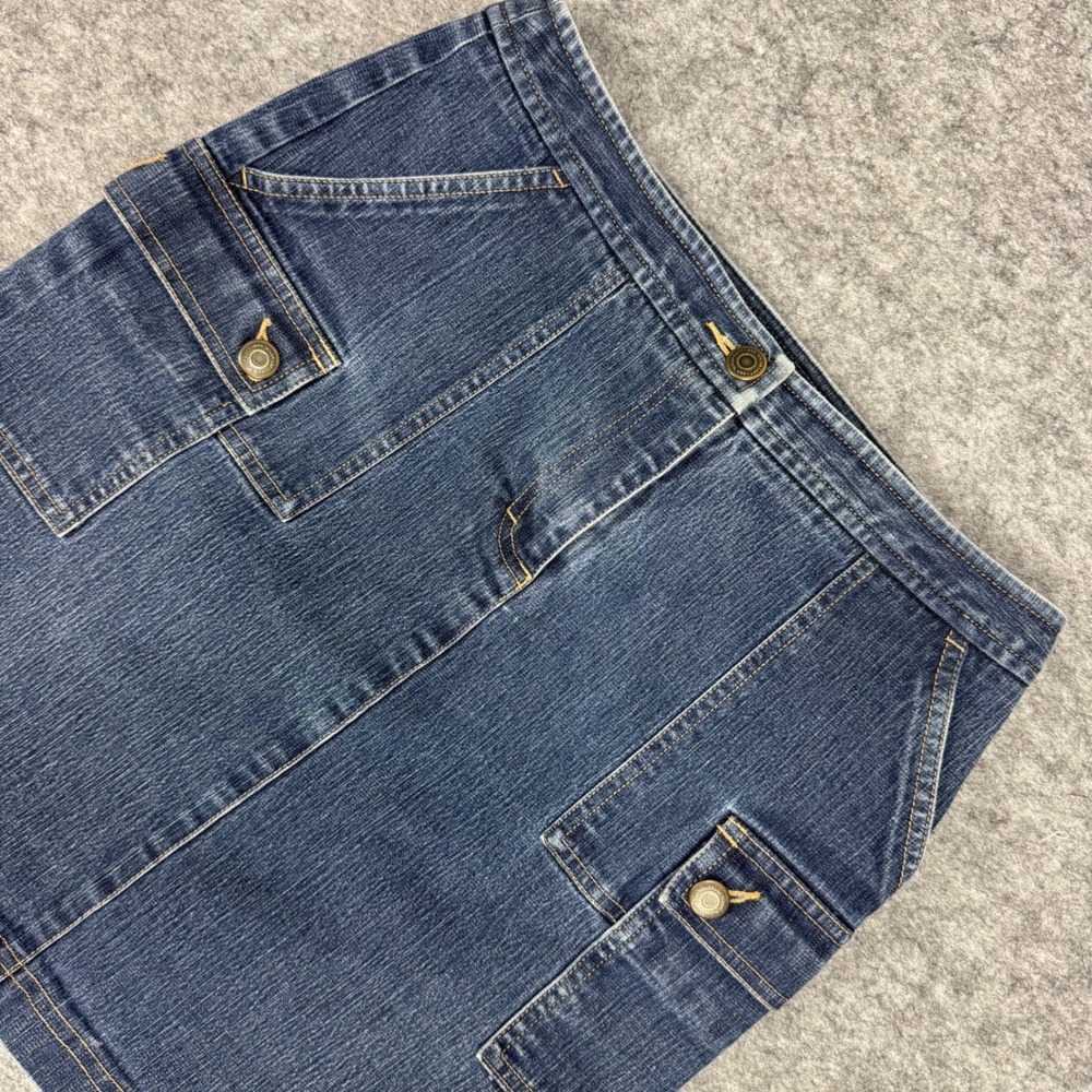 Vintage Loft Stretch Denim Cargo Skirt Size 4 Blue Pockets Button Fly Hong Kong